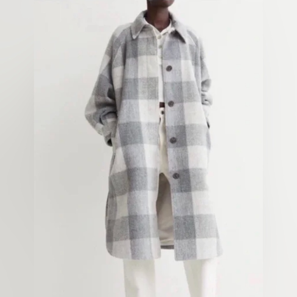 H&M Long Oversized Shacket Coat in Gray & White Plaid pre loved